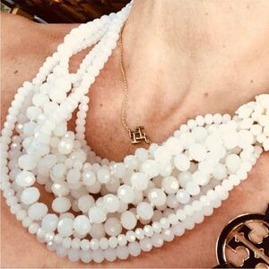 White Multi-Strand Necklace with Pearlescent Beads and Choker Style